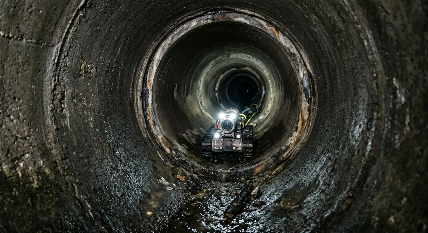 Robotic sewer camera inspecting pipe interior for Sewer Line Repair in Newton